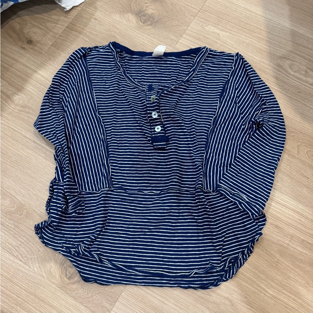 We The Free Blue Striped Button Down Shirt